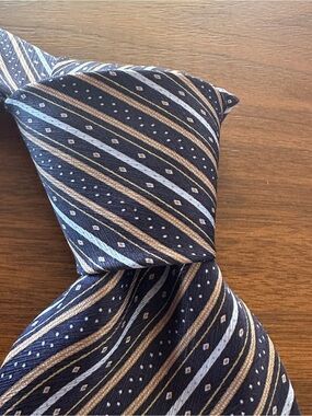 Stefano Ricci Navy Blue Beige Striped Silk Tie